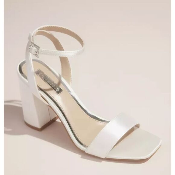 NIB Be Mine Rhinestone Buckle Satin Block Heel Sandals Sz 8 - Picture 1 of 10